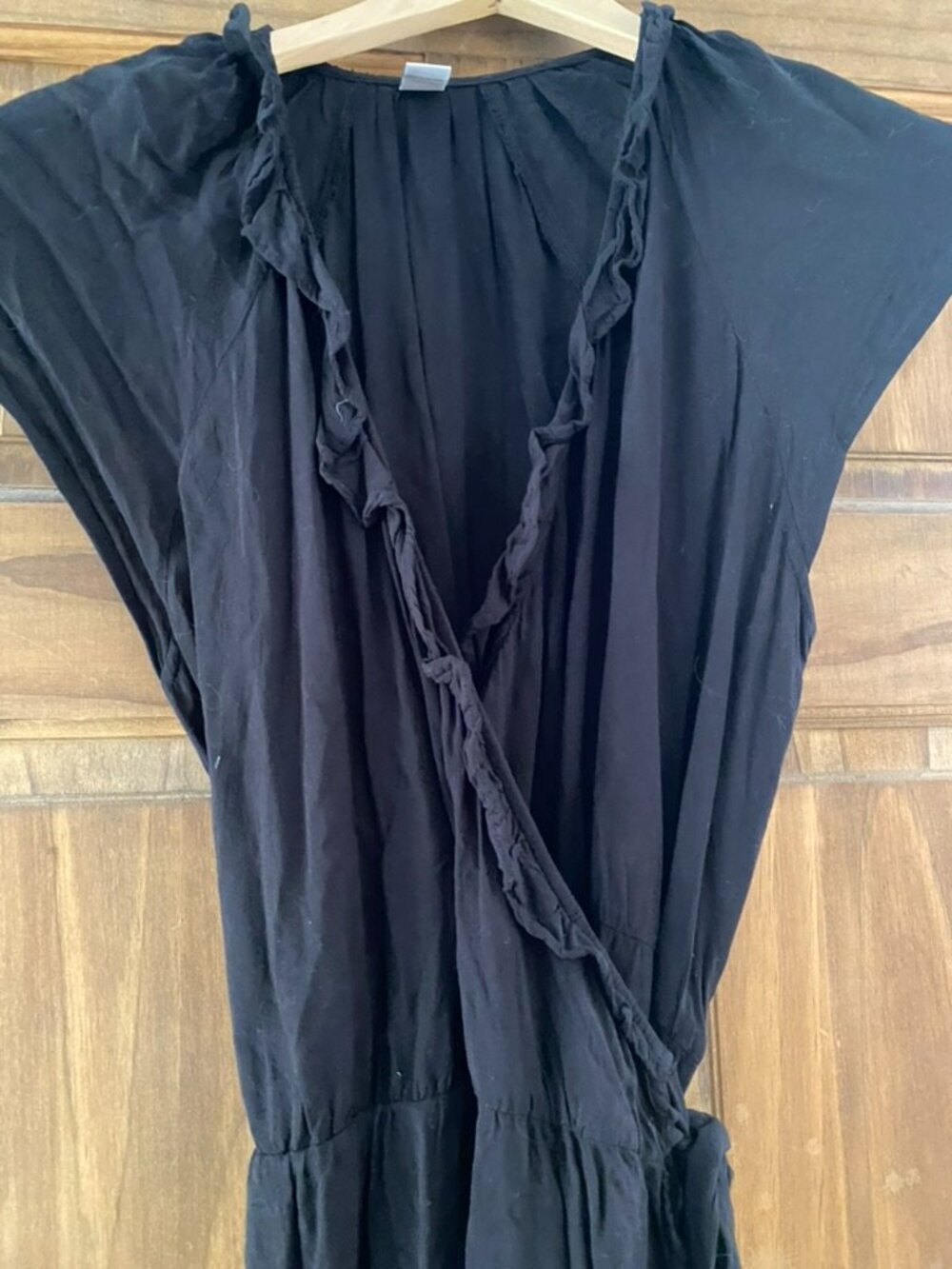 Old Navy black ruffled wrap dress, size L